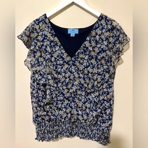 CeCe V-Neck Ruffle Blouse